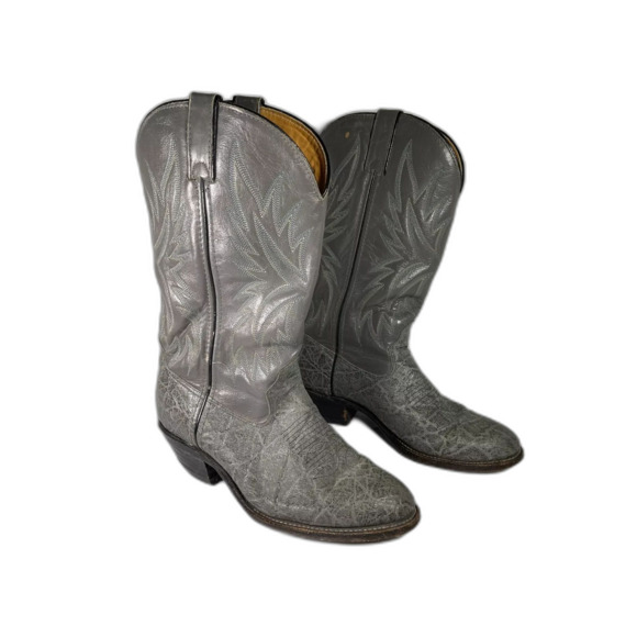 Double H Leather Cowboy Boots grey  cowgirl western sz. 7 embroidered pull on - Picture 1 of 14